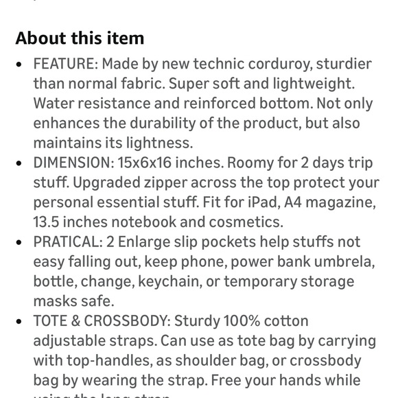 Beige Corduroy Tote Bag - Picture 4 of 8